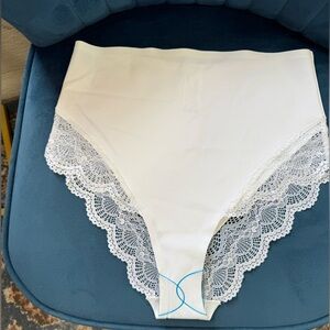 White Lace Trim High-Waist Briefs